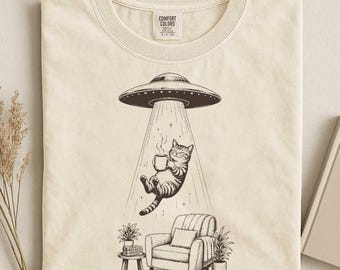Cat Coffee Shirt, Funny Cat Abduction Tee, Bookish Cat Shirt, Vintage Cat Lover Gift, Cottagecore Cat Top