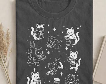 Coffee Cat Shirt, Cat Coffee Lover Tee, Funny Cat Coffee Shirt, Cat Cafe Shirt, Caffeine Cat Gift, Cute Cat Shirt