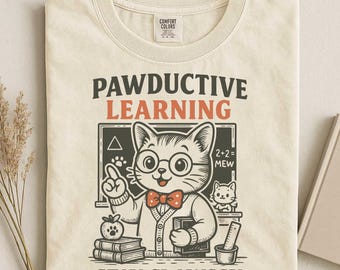 Cat Teacher Shirt, Pawductive Learning Shirt, Teacher Cat Tee, Elementary Teacher Shirt, Cute Classroom Teacher Gift