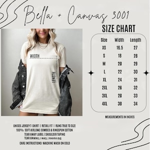 以下が含まれることがあります： クリーム色のユニセックスジャージーTシャツ。サイズチャートがあり、XSから4XLまでのサイズで、幅は41.9〜76.2cm、丈は68.6〜86.4cmです。柔らかいリングスパンコットン製です。