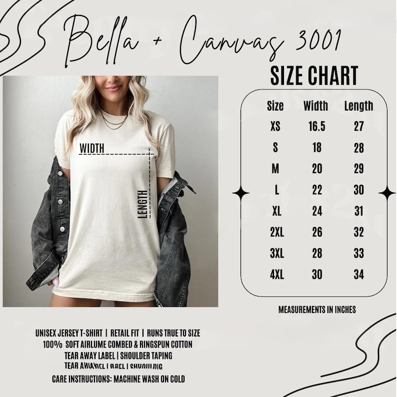 以下が含まれることがあります： クリーム色のユニセックスジャージーTシャツ。サイズチャートがあり、XSから4XLまでのサイズで、幅は41.9〜76.2cm、丈は68.6〜86.4cmです。柔らかいリングスパンコットン製です。