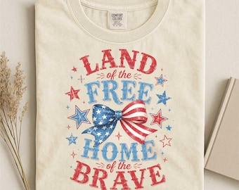 Coquette 4th of July Shirt Women, Patriotic Bow Tee, Land of the Free TShirt, Trendy July 4th Top