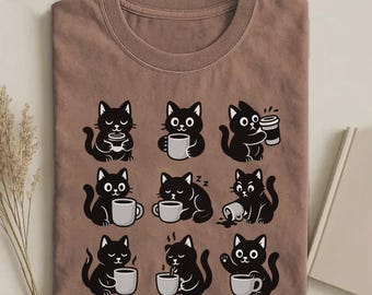 Funny Black Cat T-Shirt, Cat Coffee Shirt, Cat Lover Gift, Teacher Graphic Tee, Comfort Colors®Trendy Cat Shirt