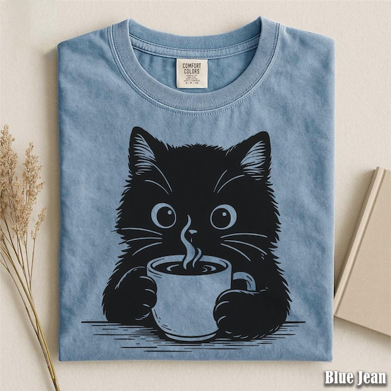 Cat Coffee Shirt, Coffee Cat Shirt, Funny Cat Lover Tee, Cute Cat Coffee Mug Shirt, Cat Lover Gift
