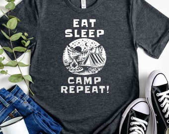 Eat Sleep Camp Repeat Shirt Summer Camping RV Shirt Camping Gift Camper Shirt Road Trip RV Gift RV Camping Shirt Funny Camping Tees Tshirts