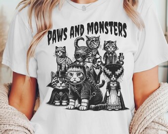 Chemise monstres chat Halloween, t-shirt pattes et monstres, chemise chat mignon, t-shirt chats fantasmagoriques, cadeau d'Halloween drôle, chemise fantasmagorique d'amoureux des chats