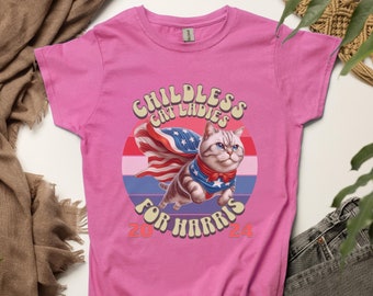 Chemise Kamala Harris pour femme, chemise femme chat sans enfant pour Harris 2024, t-shirt anti-atout, cadeaux pour femme | Tshirt Cat Lady, élections 2024