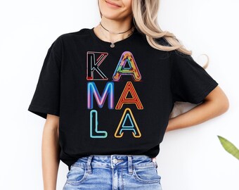 Chemise néon KA MA LA, t-shirt Kamala Harris 2024, chemise Kamala de Style cyberpunk, t-shirt madame la présidente t-shirt pour l'élection présidentielle virgule La