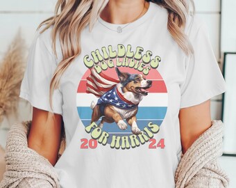 Chemise Kamala Harris, Chemise femme chien sans enfant pour Harris 2024, T-shirt anti-atout, Cadeaux pour femme | Tshirt Dog Lady, élections 2024, démocrates