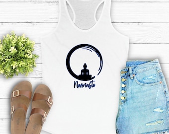 Women's Namaste Yoga Tank Top, Yoga Racerback Shirt, Namaste Workout Tank, Cute Yoga Apparel, Fitness Gym Top, Yoga Gift for Her