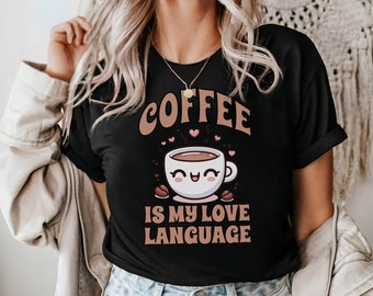Chemise mignonne pour les amateurs de café Le café est ma langue d'amour Chemise de café drôle de langue Cadeau accro à la caféine Chemise unisexe T-shirt mignon Baristas amoureux