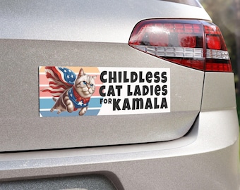 Aimant de voiture dames sans enfant chat pour Kamala, Kamala Harris pour le président, aimant démocrate, ornement voiture vote bleu, aimant libéral femme chat
