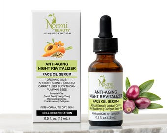 Anti-Aging Night Face Serum. Deep Hydration, Organic Oils, Vitamins A, C, and E.