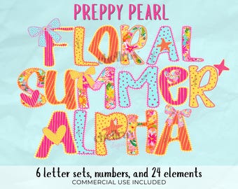 Preppy Pearl Floral Summer Alpha PNG - Commercial Use
