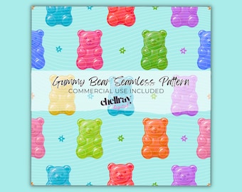 Gummy Bear Seamless Pattern, Commercial Use, Rainbow Gummy Bears