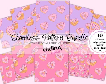 12 Purple and Pink Heart Donut Seamless Pattern Bundle, Commercial Use (Digital Download)
