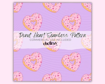 Purple Donut Heart Seamless Pattern