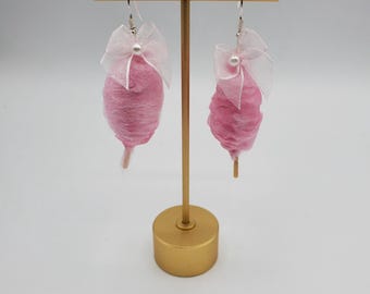 Handmade Pastel Cotton Candy Cone Earrings, Whimsical Fairground Studs