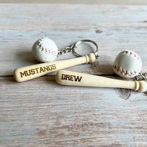 Mini Baseball Bat & Ball Keychain | Personalized Team Gift | Custom Engraved Sports Keychain | Baseball or Softball Favors | End-of-season