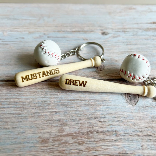 Mini Baseball Bat & Ball Keychain | Personalized Team Gift | Custom Engraved Sports Keychain | Baseball or Softball Favors | End-of-season