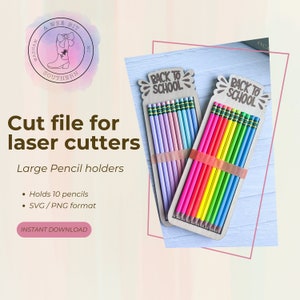 Arquivo de suporte de lápis grande para máquinas a laser, embalagem de 10 lápis, lápis ticonderoga, arquivo de corte Glowforge, todas as máquinas a laser, back 2 school
