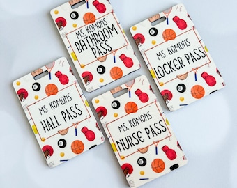 Personalized Teacher Hall Pass Set with Lanyards: Custom Classroom Passes Sports Design