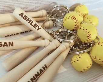 Softball Coach Gift Keychain, Personalized End of Season Mini Bat, Engraved Team Gift