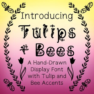 Abejas y tulipanes: Fuente con letras a mano, Artful Bee, letras decorativas, Charming Bee, Procreate descargable, alfabético, persona abeja, OTF