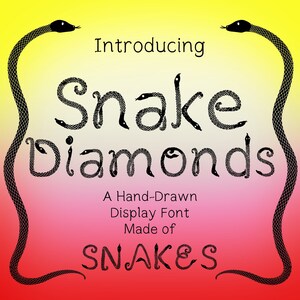Snake Diamond: font scritto a mano, lettering decorativo, font scaricabile Procreate, scarabocchio alfabetico, font di Halloween, font Snake, TTF, OTF