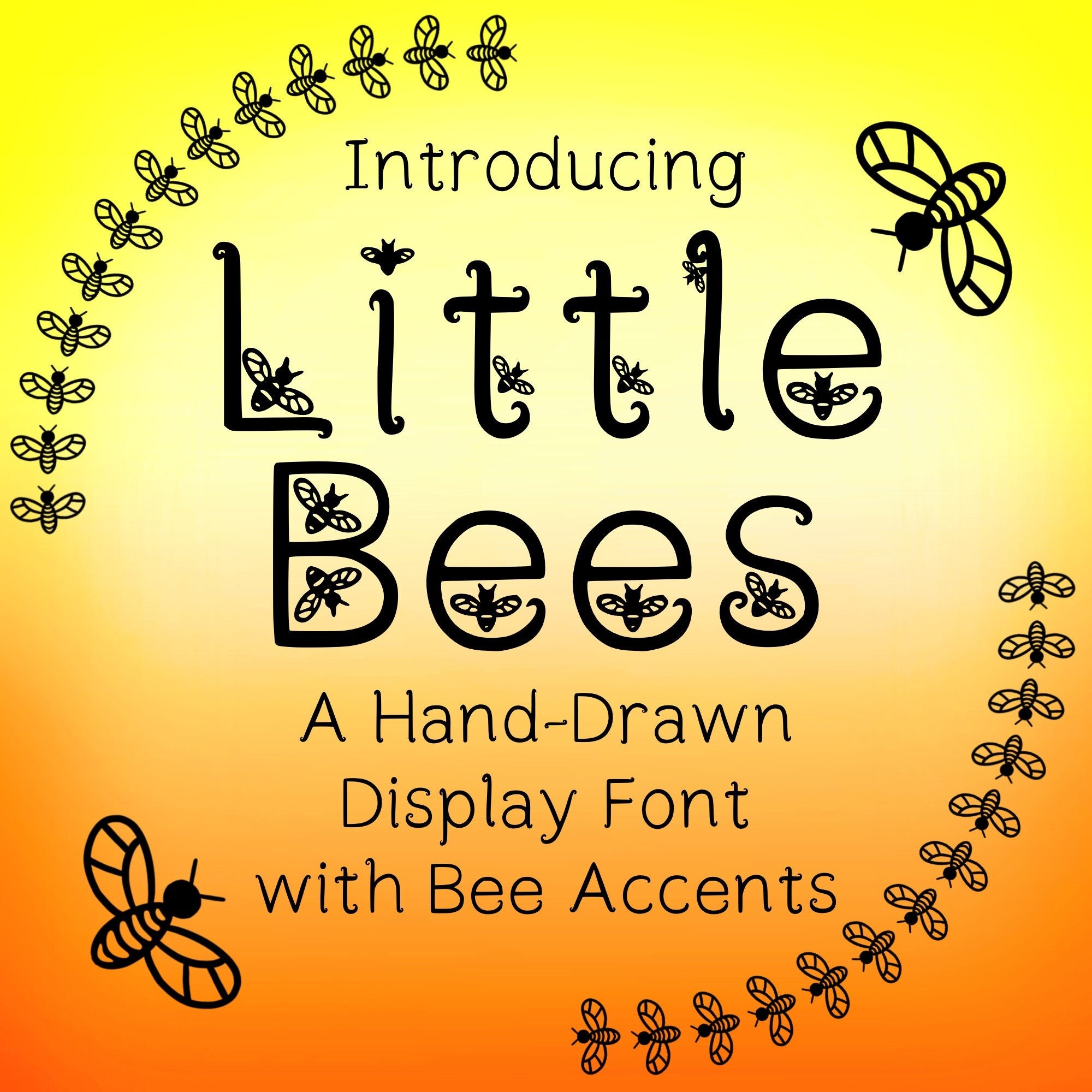 Little Bees: Hand lettered font, Artful Bee, decorative lettering, Procreate downloadable font, alphabetical doodle, bee person, OTF, TTF
