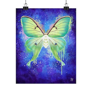 Decorative Luna Moth Decoration Watercolor Poster Print, Actias Luna Moth Fantasy Painting, Luna Moth Wing Wall Art, White Moth Lovers Gift