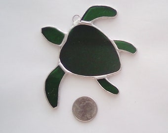 Tiny turtle stained glass sea turtle green turtle suncatcher glass turtle