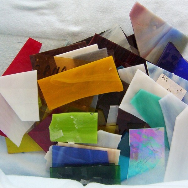 Stained glass scrap 13 pounds for mosaics sun catchers destash glass assorted colors textures