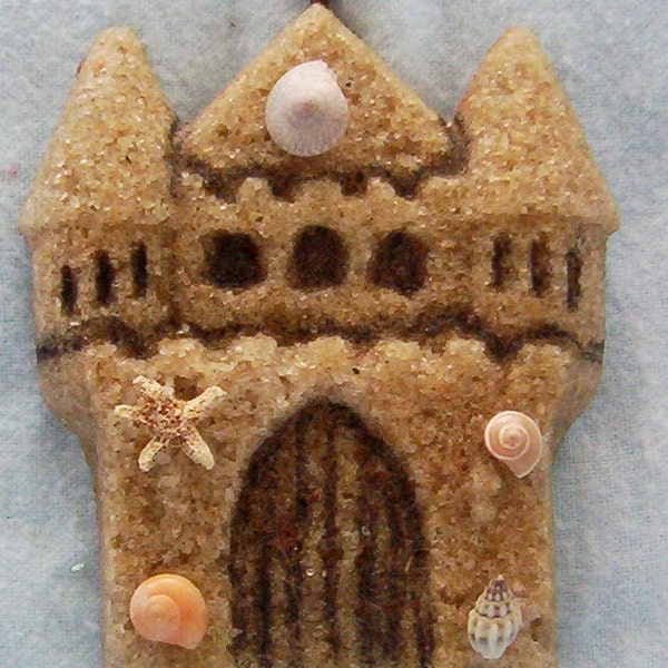 Real sand sandcastle miniature sand castle molded with sea shells starfish seashells