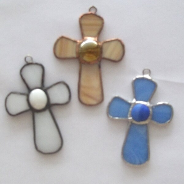 Little crosses stained glass suncatchers trio of ornaments or mini gifts