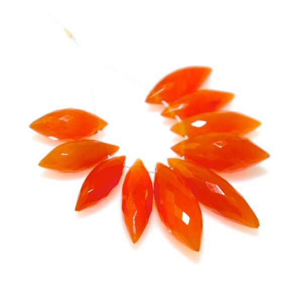 AA Carnelian Faceted Puffed Marquis Briolettes (10)