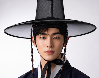 Korean Gat Hat | Traditional Korean Hat | Hanbok Hat | Joseon Hat | Korean Costume | Adult & Child Sizes | Optional Wooden Beads