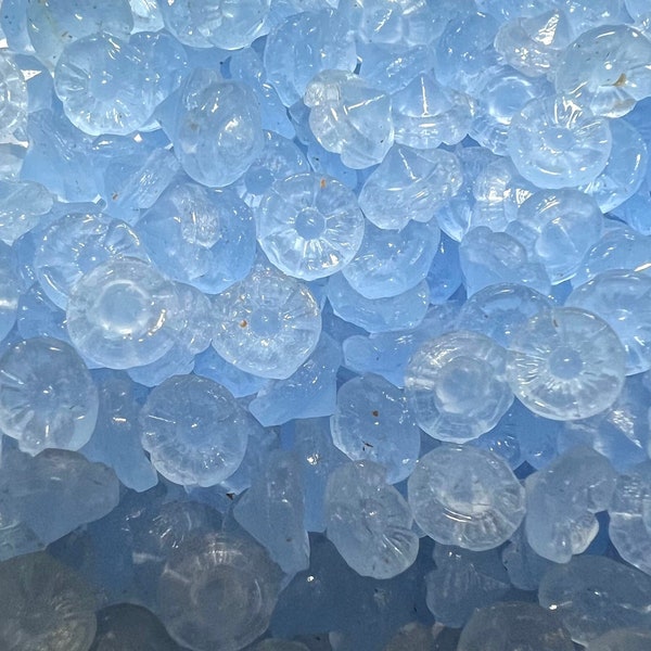 RARE 25 Vintage Glass Flower Stones! Tiny 5mm Milky Blue Textured Flower Tops Pointed Back Czecho Slovakia No. 265N