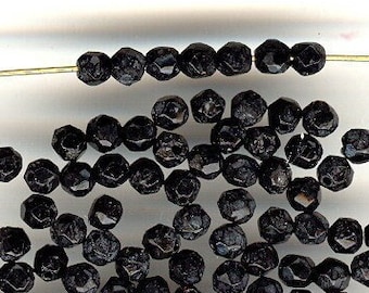 100 Vintage Black Rough Cut 4mm Glass Beads No. 275E
