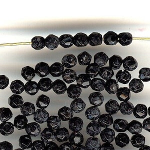 100 Vintage Black Rough Cut 4mm Glass Beads No. 275E