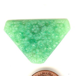 Vintage Jade Glass Floral Cabochon Mottled Carved Pressed Glass Floral Art Deco Flat Back Stone Cabochon 35x22mm No. 725