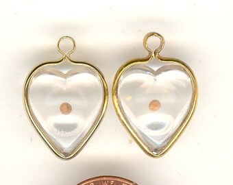 2 Vintage Mustard Seed Heart Charms In Lucite With Gold Tone Metal Loop 17mm Excluding Loop No.117I