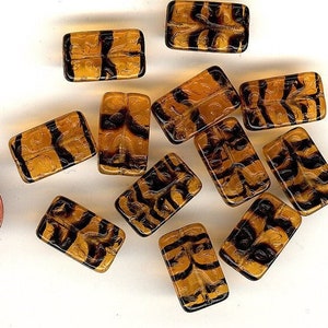 12 Vintage Glass Beads Tortoise Grooved Rectangular Marjorie Brand Beads 18mm No.235