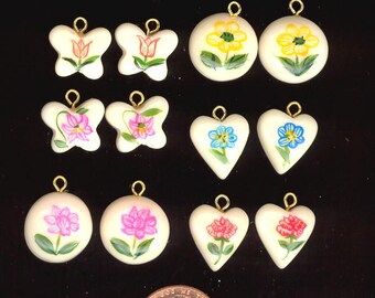 E277 4 Nurse Charms Gold Tone Enamel Heart with Nurse Cap