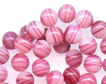 36 or 72 Vintage Japanese Glass Beads Rose, Pink, & White Striated From Japan Approximately 7mm No.294E