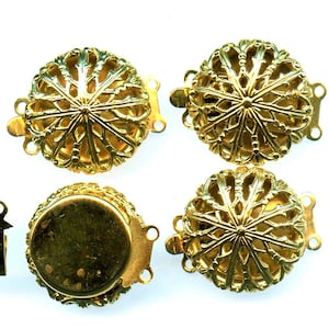 4 Vintage Clasps Gold Plated Brass Domed Filigree 2 Strand 19mm Clasp 21