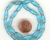 SALE 25 Faceted AQUAMARINE Vintage Antique Glass Beads Made In Czecho-Slovakia. 13x6mm From Original Box