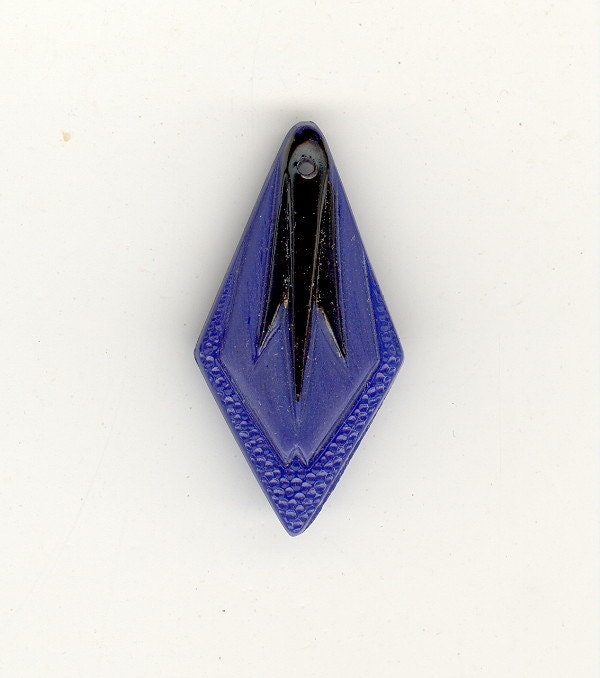 Vintage Glass Pendants Czech Etched Carved Art Deco LAPIS JET 33mm No…