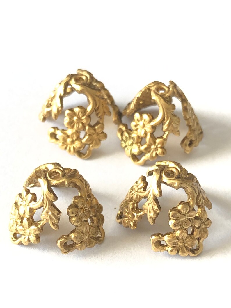 4 Brass Bead Caps Very Ornate Floral Filigree 10x14mm Pliable Etsy