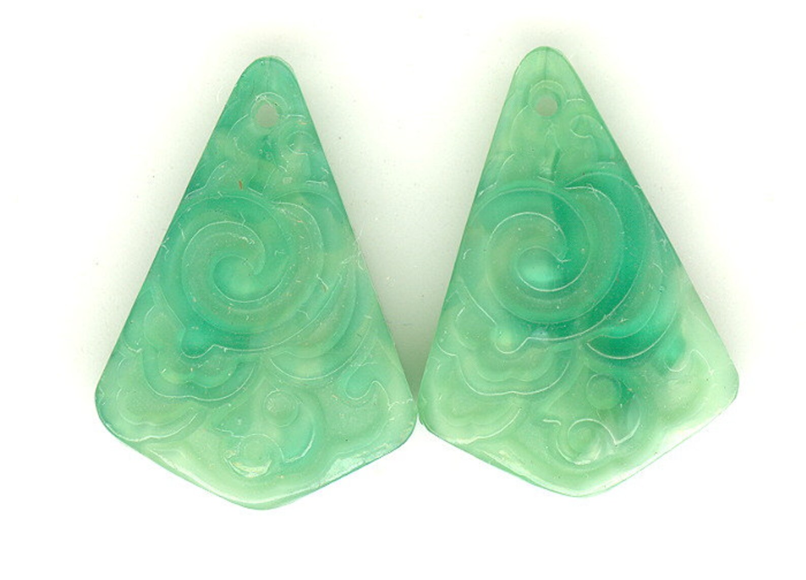 Vintage Jade Glass Pendants Antique Czech Chinese Jade Etched Etsy